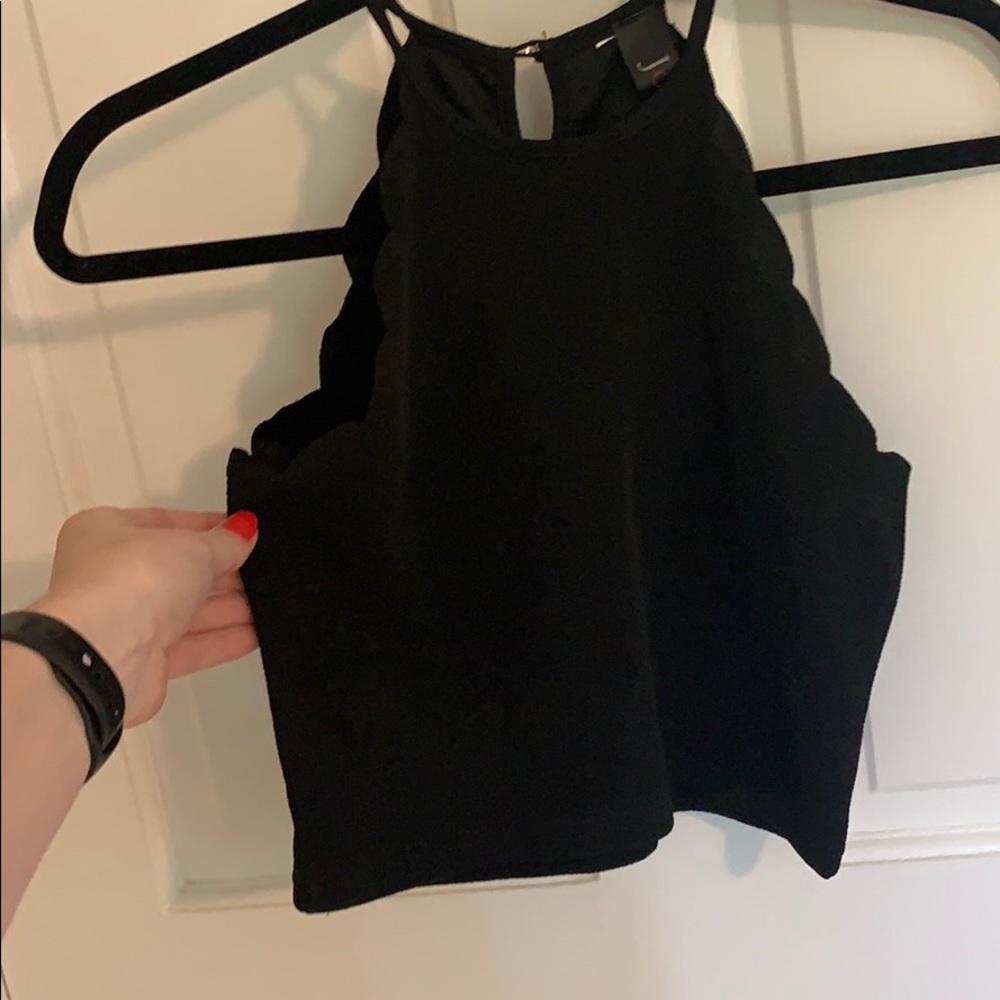 Black Scalloped Halter Crop Top